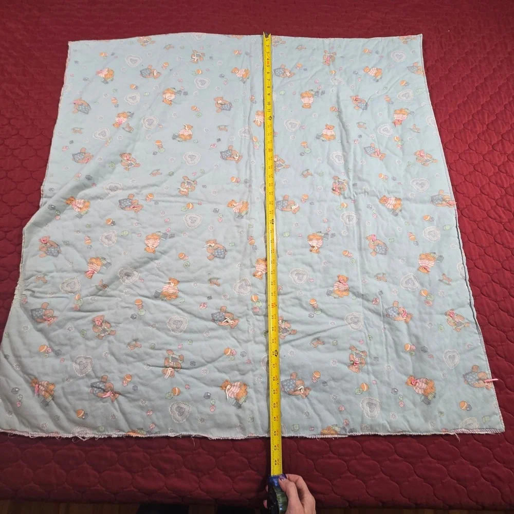 Hand made Baby Blanket Throw Wrap Swaddle Quilt Blue Teddy Bears 1980s 42